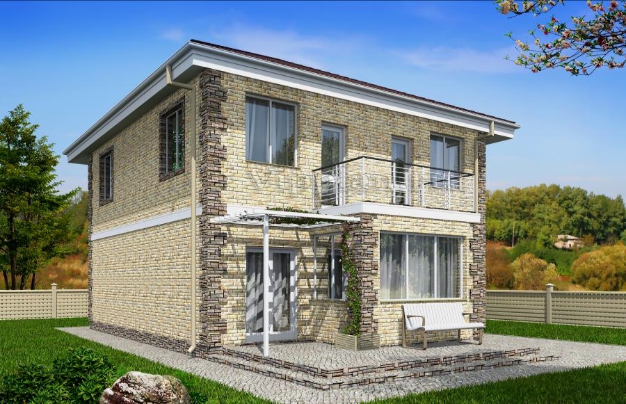 Двухэтажный дом с террасой и балконом